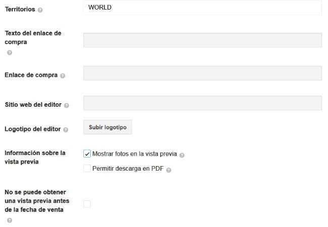 Ajustes: enlace de compra y editor