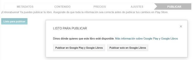 Opciones para publicar
