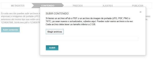 Diálogo para subir el contenido del libro